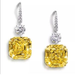 Silver Citrine Yellow Diamond Cubic Zirconia Dangle Earrings